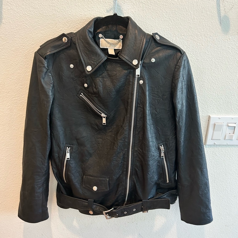 Michael Kors Black Leather Moto Jacket - Picture 2 of 9
